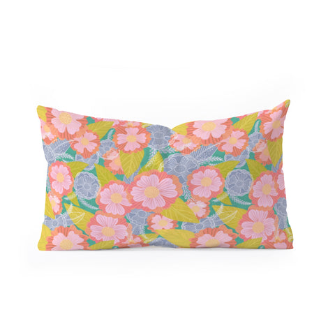Sewzinski Floating Flowers Pink Green Oblong Throw Pillow