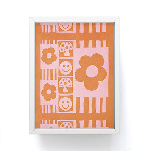 Sewzinski Flowers and Smiles Pink Orange Framed Mini Art Print