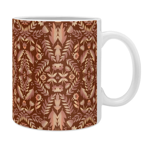 Sewzinski Folk Art Flowers Brown Coffee Mug