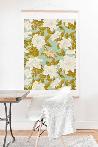 Sewzinski Gardenias on Green Art Print And Hanger