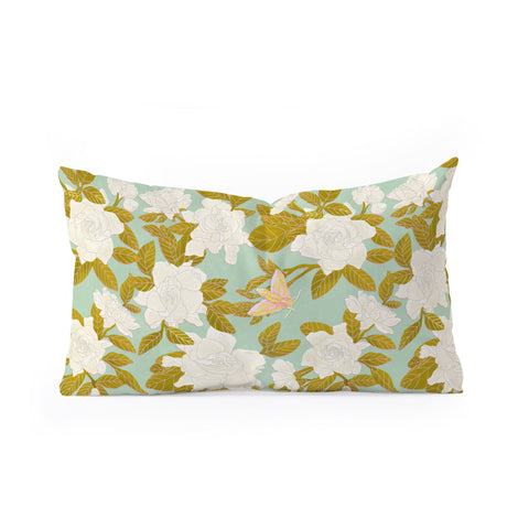 Sewzinski Gardenias on Green Oblong Throw Pillow