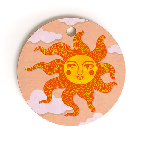 Sewzinski Happy Sun Illustration Cutting Board Round