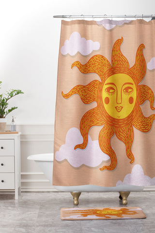 Sewzinski Happy Sun Illustration Shower Curtain And Mat
