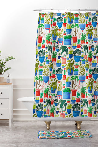 Sewzinski Houseplants Shower Curtain And Mat