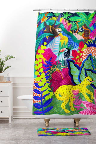Sewzinski Jungle Animals Shower Curtain And Mat