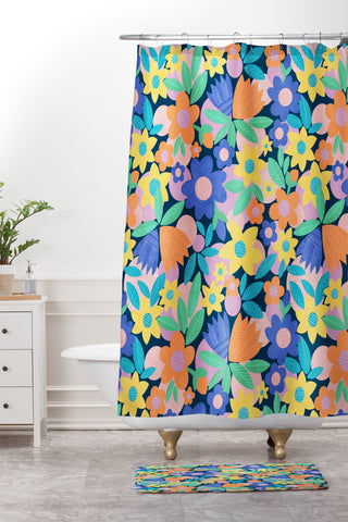 Sewzinski Mod Flower Repeat Shower Curtain And Mat