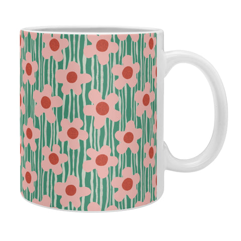 Sewzinski Mod Pink Flowers on Green Coffee Mug