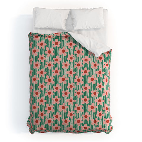 Sewzinski Mod Pink Flowers on Green Comforter