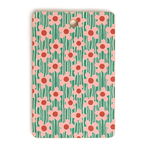 Sewzinski Mod Pink Flowers on Green Cutting Board Rectangle