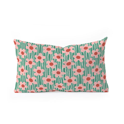 Sewzinski Mod Pink Flowers on Green Oblong Throw Pillow