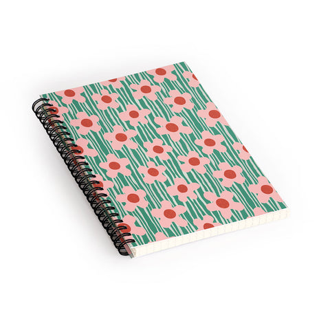 Sewzinski Mod Pink Flowers on Green Spiral Notebook