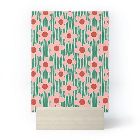 Sewzinski Mod Pink Flowers on Green Mini Art Print