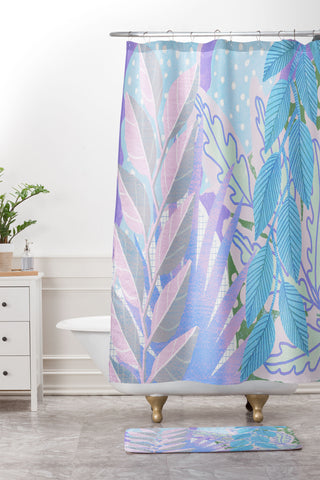 Sewzinski Modern Jungle in Purple Shower Curtain And Mat
