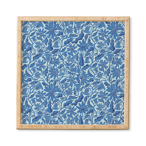 Sewzinski Monochrome Florals Blue Framed Wall Art