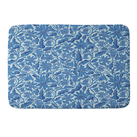Sewzinski Monochrome Florals Blue Memory Foam Bath Mat