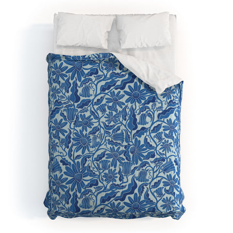 Sewzinski Monochrome Florals Blue Comforter
