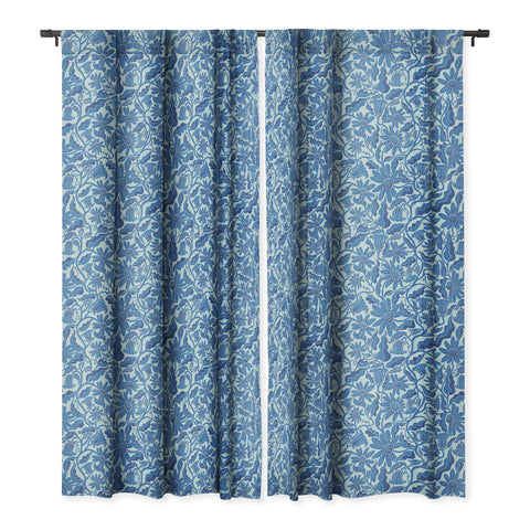 Sewzinski Monochrome Florals Blue Blackout Window Curtain
