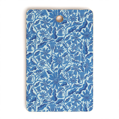 Sewzinski Monochrome Florals Blue Cutting Board Rectangle