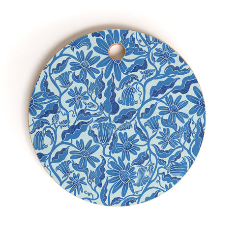 Sewzinski Monochrome Florals Blue Cutting Board Round