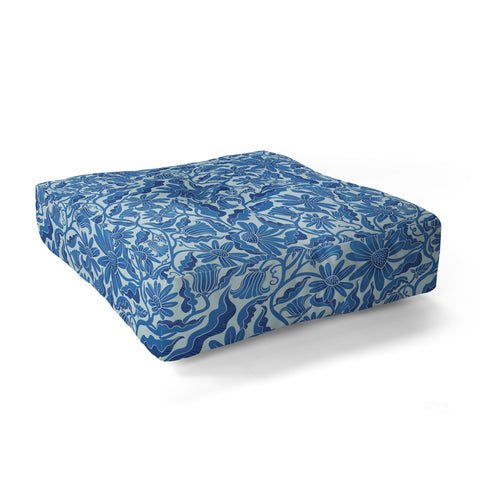 Sewzinski Monochrome Florals Blue Floor Pillow Square