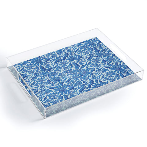 Sewzinski Monochrome Florals Blue Acrylic Tray