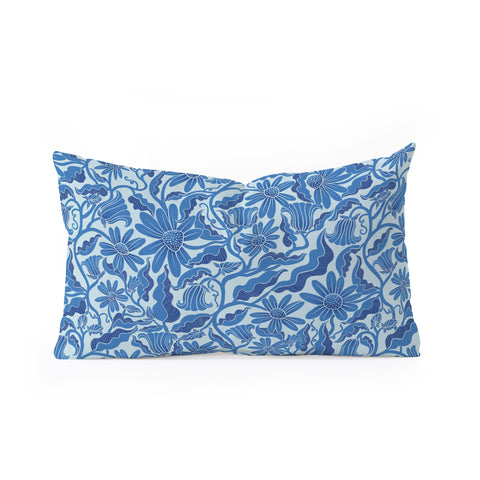 Sewzinski Monochrome Florals Blue Oblong Throw Pillow