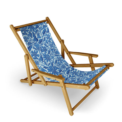 Sewzinski Monochrome Florals Blue Sling Chair