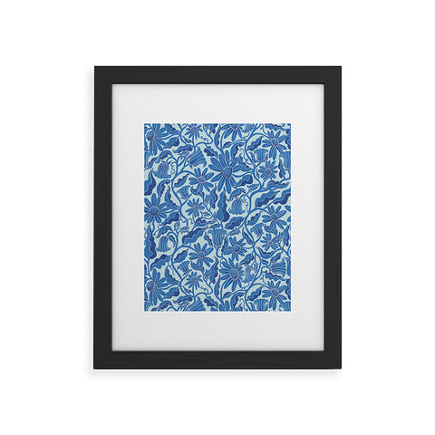 Sewzinski Monochrome Florals Blue Framed Art Print
