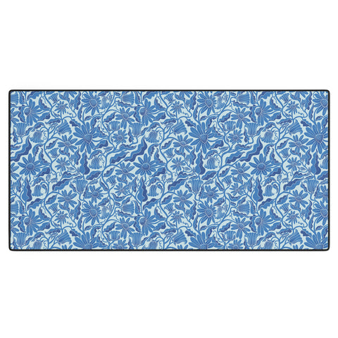 Sewzinski Monochrome Florals Blue Desk Mat
