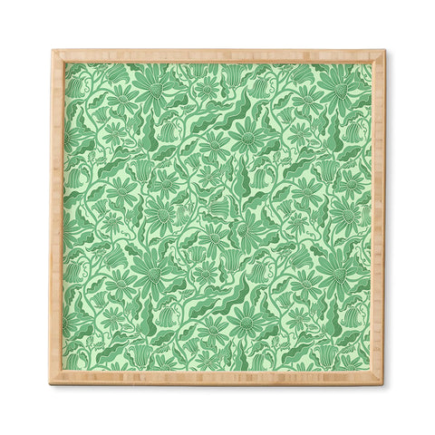 Sewzinski Monochrome Florals Green Framed Wall Art
