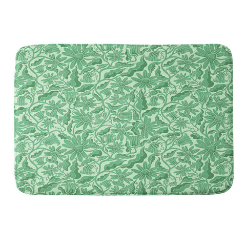 Sewzinski Monochrome Florals Green Memory Foam Bath Mat