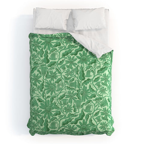 Sewzinski Monochrome Florals Green Comforter