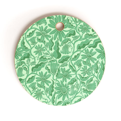 Sewzinski Monochrome Florals Green Cutting Board Round