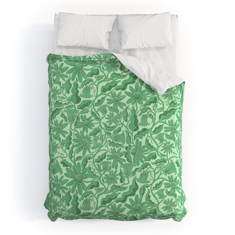 Sewzinski Monochrome Florals Green Duvet Cover