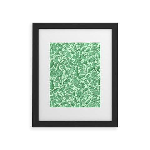 Sewzinski Monochrome Florals Green Framed Art Print