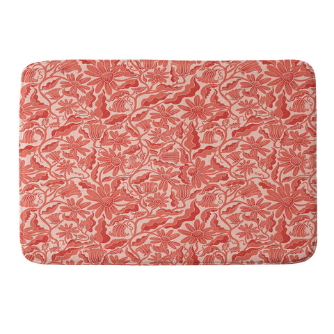 Sewzinski Monochrome Florals Red Memory Foam Bath Mat