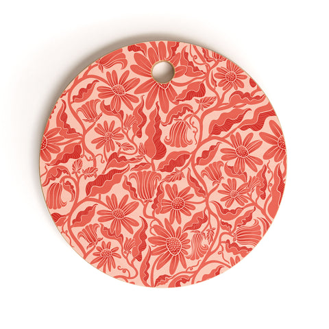 Sewzinski Monochrome Florals Red Cutting Board Round