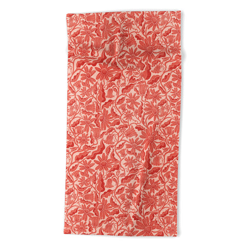 Sewzinski Monochrome Florals Red Beach Towel