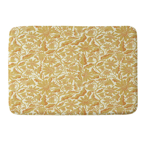 Sewzinski Monochrome Florals Yellow Memory Foam Bath Mat