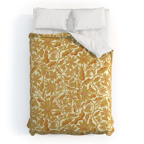 Sewzinski Monochrome Florals Yellow Comforter