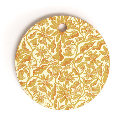 Sewzinski Monochrome Florals Yellow Cutting Board Round