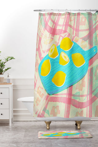 Sewzinski New Lemons Shower Curtain And Mat