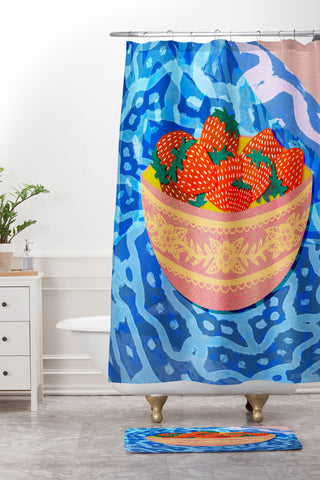Sewzinski New Strawberries Shower Curtain And Mat