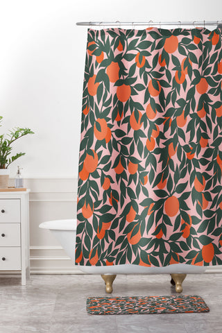 Sewzinski Oranges and Leaves Shower Curtain And Mat