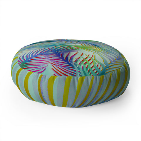 Sewzinski Palm Leaves Blue and Green Floor Pillow Round