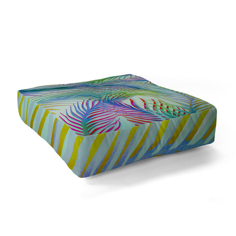 Sewzinski Palm Leaves Blue and Green Floor Pillow Square