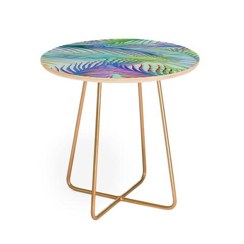 Sewzinski Palm Leaves Blue and Green Round Side Table