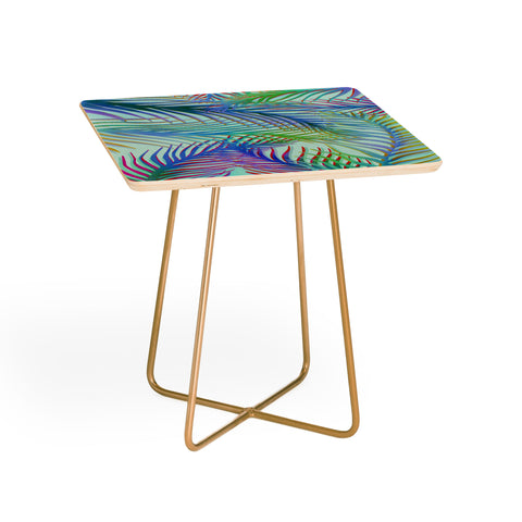 Sewzinski Palm Leaves Blue and Green Side Table