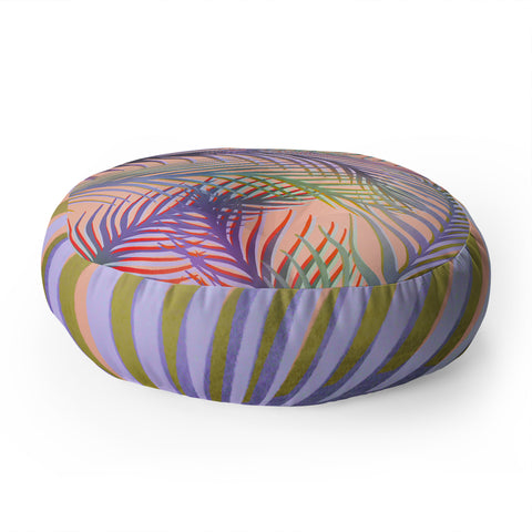 Sewzinski Palm Leaves Purple and Peach Floor Pillow Round
