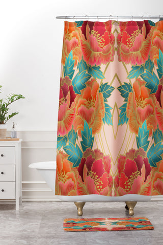 Sewzinski Peonies on Pink Shower Curtain And Mat